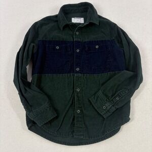 Old Navy Corduroy Shirt Boys M 8 Green Blue Colorblock Button Up Preppy Cotton
